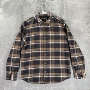 Prana Shirt mens Large Channing Flannel Button Up Long Sleeve Brown Plaid Casual